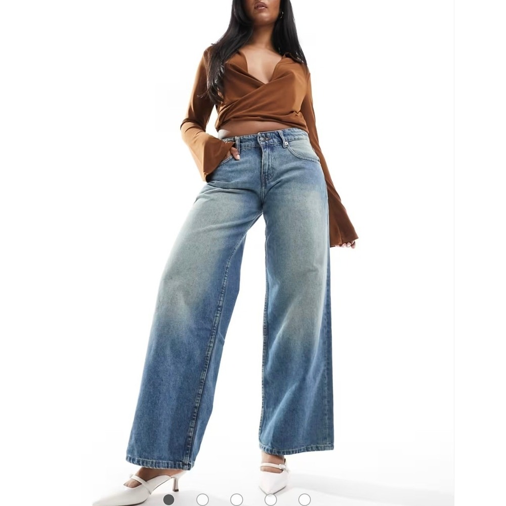 Motel Wide Leg High Rise Blue Denim Jeans W26 L34 100% Cotton‎ Faded Wash